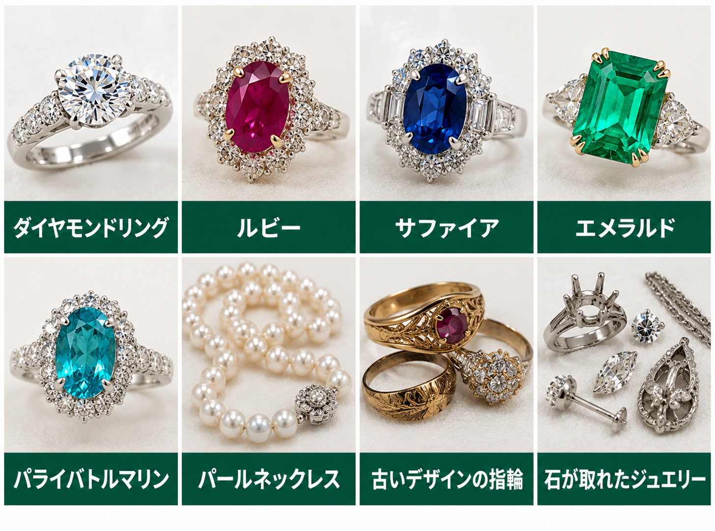 横須賀・久里浜のダイヤモンド・宝石・ジュエリー買取対象品 ダイヤモンドリング・ルビー・サファイア・エメラルド・パライバトルマリン・パールなど